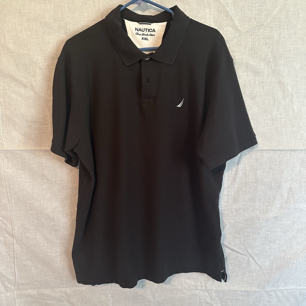 Nautica Men's XXL True Deck Shirt Short Sleeve Pique Polo Black Cotton